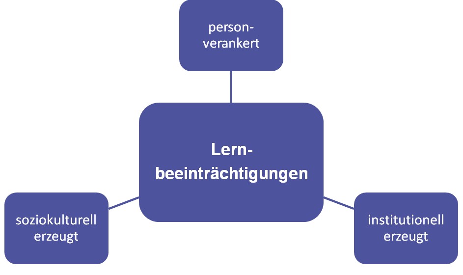 Lernbeeinträchtigungen sind personverankert, institutionell erzeugt oder soziokulturell erzeugt.
